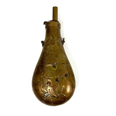 Old Brass Powder Flask with American Eagle and Peace Motif