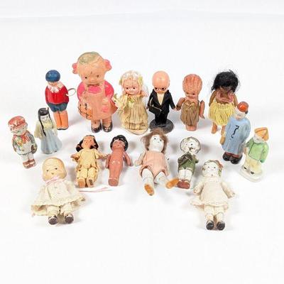 Lot of Small Vintage Dolls including Celluloid & Porcelain