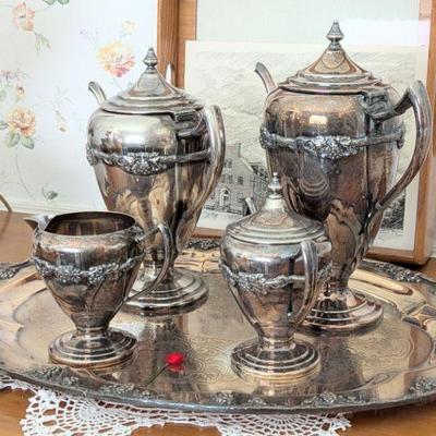 Vintage silverplated tea service/grapevine motif