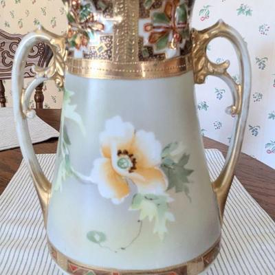 Nippon floral handled vase