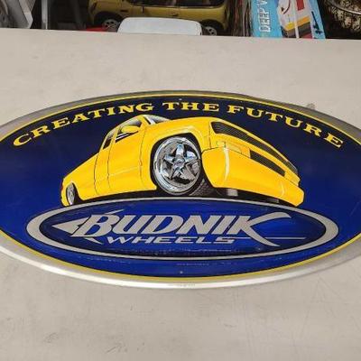 #1580 • Vintage Budnik Wheels Metal Sign

