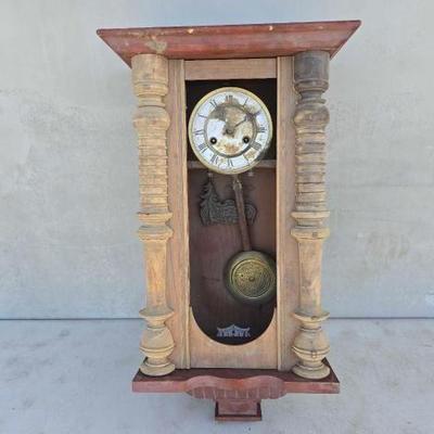 #13040 • Vintage Wooden Silva-Gong Wall Clock with Key
