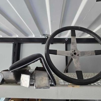 #24306 • Vintage Car Steering Wheel , Scrap Metal , Armrest
