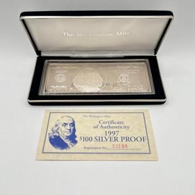 #3118 • 1996 $100 .999 Pure Silver Bar, 4ozt
