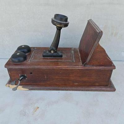 #13014 • Vintage Wooden Wall Telephone

