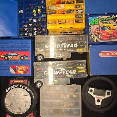 #10752 • Assorted Hot Wheels and Matchbox Toys Collection with Car Carry Cases
