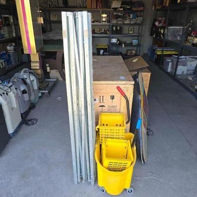 #12222 • Folding Metal Canopy and Rubbermaid Mop Bucket
