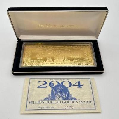 #3034 • 2004 Million Dollar .999 Pure Silver Layered in Pure 24kt Gold Bar, 4ozt
