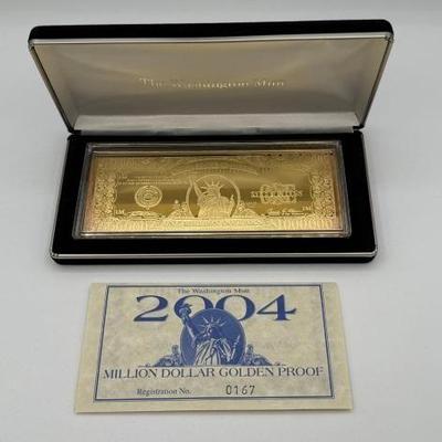 #3028 • 2004 Million Dollar .999 Pure Silver Layered in Pure 24k Gold Bar, 4ozt
