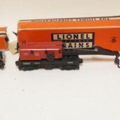 1282	LIONEL O GAUGE TRAIN NO 6418 MACHINERY CAR, NO 6560 OPERATING WORK CRANE, NO 6561 CABLE CAR
