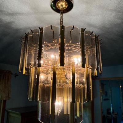  Brass Chandelier with Beveled Smoke Glass