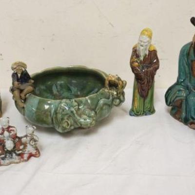 1274	ASSORTED ASIAN FIGURES & BOWL, LARGEST APPROXIMATELY 8 IN HIGH
