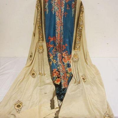 1277	ASIAN SILK EMBROIDERED ROBE, SOME STAINING & WEAR
