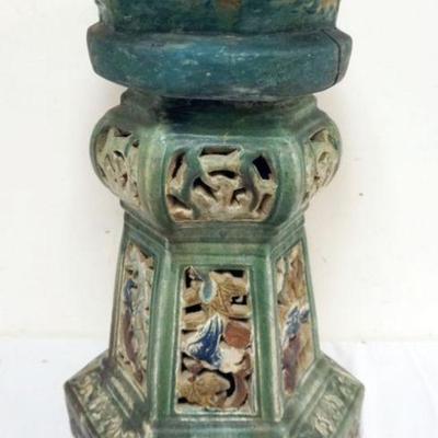 1206	CHINESE GLAZED TERRACOTTA PEDISTAL, APPROXIMATELY 14 IN X 23 IN

