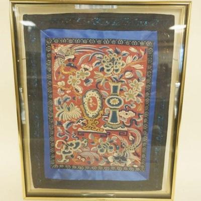 1103	FRAMED EMBROIDERED CHINESE SILK, APPROXIMATELY 14 IN X 18 IN OVERALL
