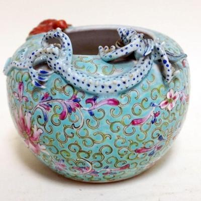 1256	CHINESE PORCELAIN BOWL WITH APPLIED DRAGON AND BIRD, APPROXIMATELY 4 1/2 IN H
