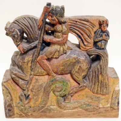 1233	CARVED ASIAN WOOD IMAGE OF A WARRIOR ON HORSE, APPROXIMATELY 3 IN X 9 IN X 9 IN
