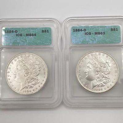 #314 • (2) 1884-O Morgan Silver Dollars
