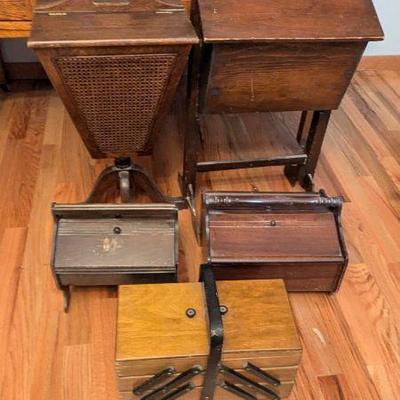 Vintage Wooden Sewing Boxes and Stands