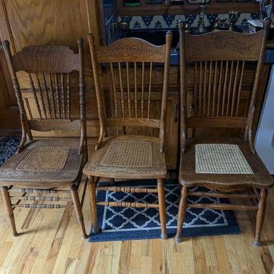Antique Wooden Dining Chairs Set - Handcrafted & Detailed Woodwork (3 Chairs)