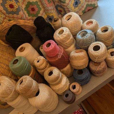 Basket with Thread for Crocheting and Other