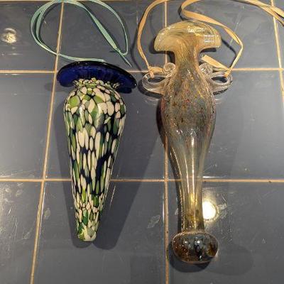  Decorative Hanging Glass Vase Lot - Multi-Colored and Clear Art Glass