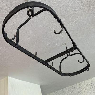 Vintage Wrought Iron Pot Rack with Hooks