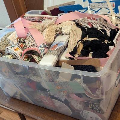 Large Bin of Ribbons and Fabric Trim