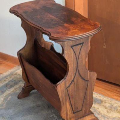 Vintage Wooden Side Table Magazine Rack