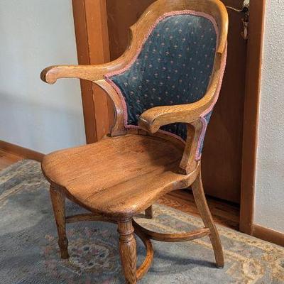 Vintage Wooden Armchair with Blue Upholstery