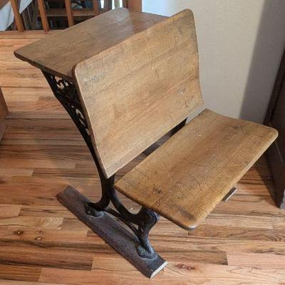 Antique Wooden and Cast Iron School Desk