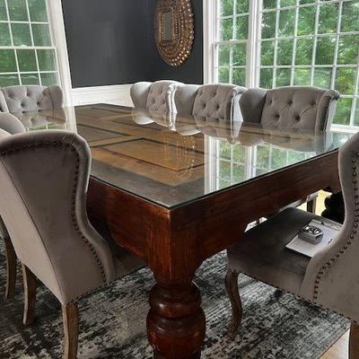 Artisan Antique table with 8 velvet chairs