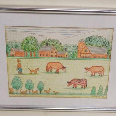 1290	JACK SAVITSKY *TUMBLING RUN FARM* CONTEMPORARY FOLK ART, 1956, APPROXIMATELY 13 IN X 16 1/2 IN OVERALL
