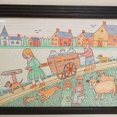1282	JACK SAVITSKY *ROSIE ROSNOCK THE MILK MAID* CONTEMPORARY FOLK ART, 1920, APPROXIMATELY 10 1/2 IN X 13 1/2 IN OVERALL
