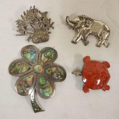 1271	GROUP OF STERLING PINS, FLOWER MEXICO, ELEPHANT STERLING BY CORO
