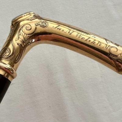 RARE Beautiful Gold Quartz Ornate Yellow Gold Handle Walking Stick