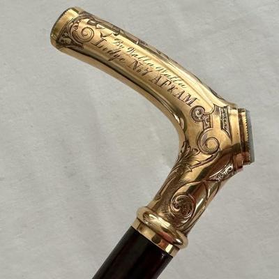 RARE Beautiful Gold Quartz Ornate Yellow Gold Handle Walking Stick