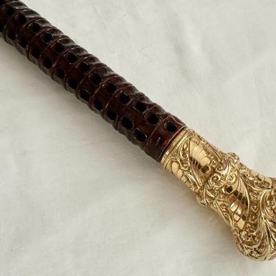 Antique Large Ornate Gold Knob Shark Vertebrae Walking Stick