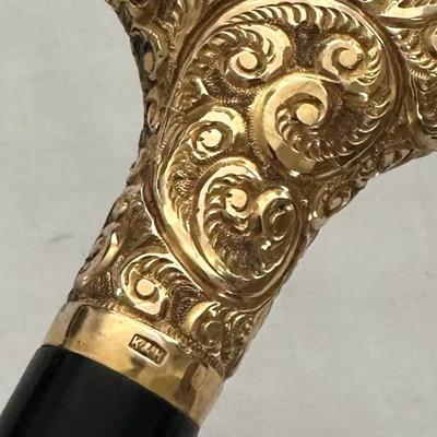 Antique Large Ornate Gold Knob Shark Vertebrae Walking Stick