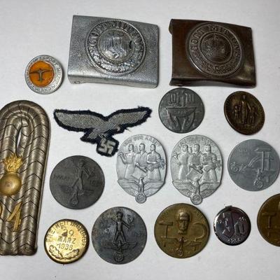 German Nazi Era Political & Military Pin Belt Buckle Lot