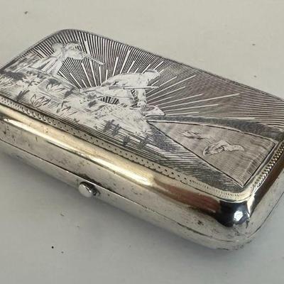Antique Russian Silver Hunting Scene Snuff Box