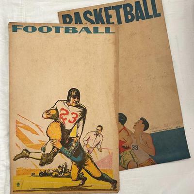 2 Antique Vintage Football and Basketball Game All American Posters