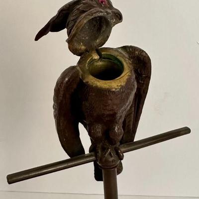 Antique Bronze Cockatiel Bird Match Holder Sculpture