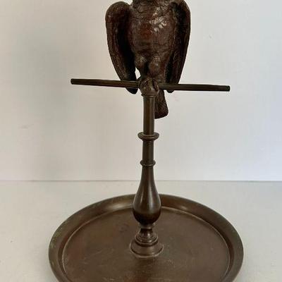 Antique Bronze Cockatiel Bird Match Holder Sculpture