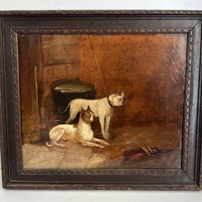 Antique Signed Dated 1888 American Bulldog Boxer Terrier Dogs Oil Painting