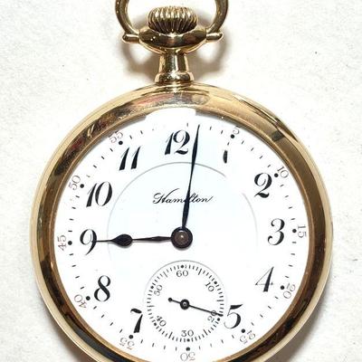 Hamilton Watch Co 14kt Gold Railroad Conductor Pocket Watch