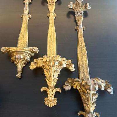Gold wall sconces 
1 -31” long
2-31” long 
3-24” long 