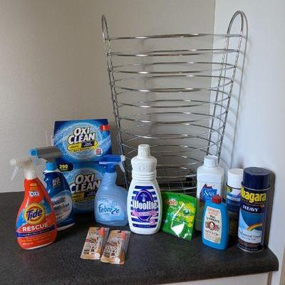 Lot #176 - Rolling Chrome Laundry Cart With Laundry Supplies