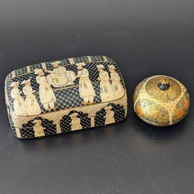 Lot #142 - Kashmir Decorative Box Lot - Handcrafted Box & Ornate Round Container