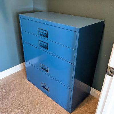 Lot #171 - Blue Steelcase Broadsides Filing & Storage Cabinet Plus Trash Can